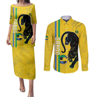 Custom Gabon Football Couples Matching Puletasi and Long Sleeve Button Shirt Go Les Pantheres - Yellow Ver