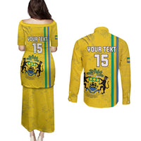 Custom Gabon Football Couples Matching Puletasi and Long Sleeve Button Shirt Go Les Pantheres - Yellow Ver
