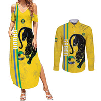 Custom Gabon Football Couples Matching Summer Maxi Dress and Long Sleeve Button Shirt Go Les Pantheres - Yellow Ver