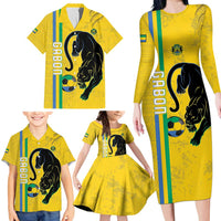 Custom Gabon Football Family Matching Long Sleeve Bodycon Dress and Hawaiian Shirt Go Les Pantheres - Yellow Ver