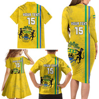 Custom Gabon Football Family Matching Long Sleeve Bodycon Dress and Hawaiian Shirt Go Les Pantheres - Yellow Ver