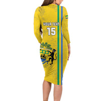 Custom Gabon Football Family Matching Long Sleeve Bodycon Dress and Hawaiian Shirt Go Les Pantheres - Yellow Ver