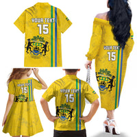 Custom Gabon Football Family Matching Off The Shoulder Long Sleeve Dress and Hawaiian Shirt Go Les Pantheres - Yellow Ver