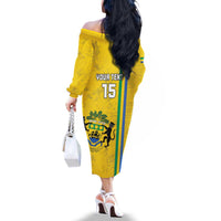 Custom Gabon Football Family Matching Off The Shoulder Long Sleeve Dress and Hawaiian Shirt Go Les Pantheres - Yellow Ver