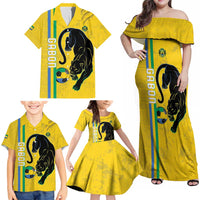 Custom Gabon Football Family Matching Off Shoulder Maxi Dress and Hawaiian Shirt Go Les Pantheres - Yellow Ver