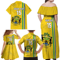 Custom Gabon Football Family Matching Off Shoulder Maxi Dress and Hawaiian Shirt Go Les Pantheres - Yellow Ver