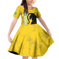 Custom Gabon Football Family Matching Off Shoulder Short Dress and Hawaiian Shirt Go Les Pantheres - Yellow Ver