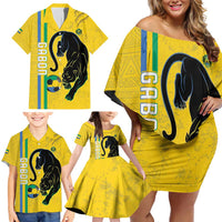 Custom Gabon Football Family Matching Off Shoulder Short Dress and Hawaiian Shirt Go Les Pantheres - Yellow Ver