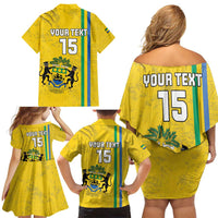Custom Gabon Football Family Matching Off Shoulder Short Dress and Hawaiian Shirt Go Les Pantheres - Yellow Ver