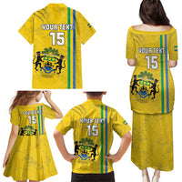 Custom Gabon Football Family Matching Puletasi and Hawaiian Shirt Go Les Pantheres - Yellow Ver