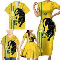 Custom Gabon Football Family Matching Short Sleeve Bodycon Dress and Hawaiian Shirt Go Les Pantheres - Yellow Ver