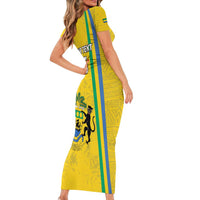 Custom Gabon Football Family Matching Short Sleeve Bodycon Dress and Hawaiian Shirt Go Les Pantheres - Yellow Ver
