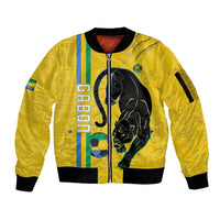 Custom Gabon Football Sleeve Zip Bomber Jacket Go Les Pantheres - Yellow Ver