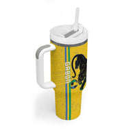 Custom Gabon Football Tumbler With Handle Go Les Pantheres - Yellow Ver