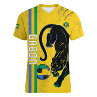 Custom Gabon Football Women V-Neck T-Shirt Go Les Pantheres - Yellow Ver