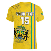 Custom Gabon Football Women V-Neck T-Shirt Go Les Pantheres - Yellow Ver