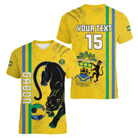 Custom Gabon Football Women V-Neck T-Shirt Go Les Pantheres - Yellow Ver