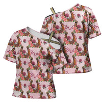 Kentucky Lucky Horseshoe Floral Cross Shoulder Shirt Vintage Western Pattern
