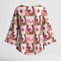 Kentucky Lucky Horseshoe Floral Kimono Sleeve Blouse Vintage Western Pattern
