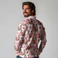 Kentucky Lucky Horseshoe Floral Long Sleeve Polo Shirt Vintage Western Pattern