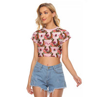 Kentucky Lucky Horseshoe Floral Raglan Cropped T Shirt Vintage Western Pattern