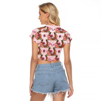 Kentucky Lucky Horseshoe Floral Raglan Cropped T Shirt Vintage Western Pattern