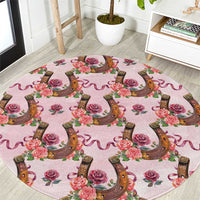 Kentucky Lucky Horseshoe Floral Round Carpet Vintage Western Pattern