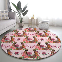 Kentucky Lucky Horseshoe Floral Round Carpet Vintage Western Pattern