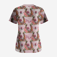 Kentucky Lucky Horseshoe Floral Scrub Top Vintage Western Pattern