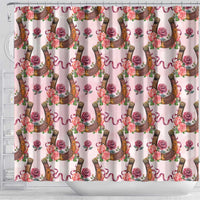 Kentucky Lucky Horseshoe Floral Shower Curtain Vintage Western Pattern