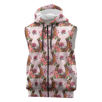 Kentucky Lucky Horseshoe Floral Sleeveless Zip Hoodie Vintage Western Pattern