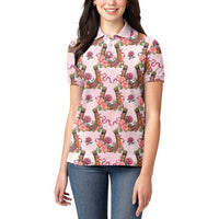 Kentucky Lucky Horseshoe Floral Women Polo Shirt Vintage Western Pattern