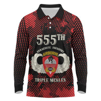 Personalized 555th Parachute Infantry Long Sleeve Polo Shirt Triple Nickles Airborne Veteran Tribute