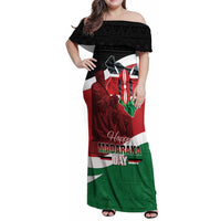 Happy Madaraka Day 2025 Family Matching Off Shoulder Maxi Dress and Hawaiian Shirt Kenya Harambee