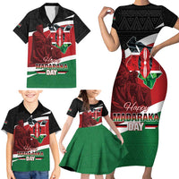 Happy Madaraka Day 2025 Family Matching Short Sleeve Bodycon Dress and Hawaiian Shirt Kenya Harambee