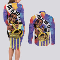 Satchmofest Couples Matching Long Sleeve Bodycon Dress and Long Sleeve Button Shirt King Of Jazz What a Wonderful World - Wonder Print Shop