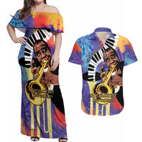 Satchmofest Couples Matching Off Shoulder Maxi Dress and Hawaiian Shirt King Of Jazz What a Wonderful World - Wonder Print Shop