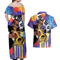 Satchmofest Couples Matching Off Shoulder Maxi Dress and Hawaiian Shirt King Of Jazz What a Wonderful World - Wonder Print Shop