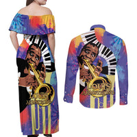Satchmofest Couples Matching Off Shoulder Maxi Dress and Long Sleeve Button Shirt King Of Jazz What a Wonderful World - Wonder Print Shop