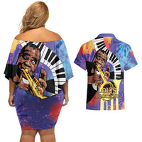Satchmofest Couples Matching Off Shoulder Short Dress and Hawaiian Shirt King Of Jazz What a Wonderful World - Wonder Print Shop