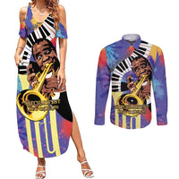 Satchmofest Couples Matching Summer Maxi Dress and Long Sleeve Button Shirt King Of Jazz What a Wonderful World - Wonder Print Shop