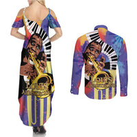 Satchmofest Couples Matching Summer Maxi Dress and Long Sleeve Button Shirt King Of Jazz What a Wonderful World - Wonder Print Shop