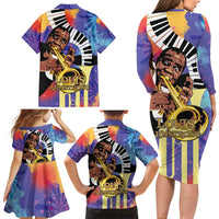 Satchmofest Family Matching Long Sleeve Bodycon Dress and Hawaiian Shirt King Of Jazz What a Wonderful World - Wonder Print Shop