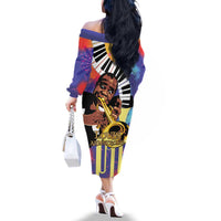 Satchmofest Family Matching Off The Shoulder Long Sleeve Dress and Hawaiian Shirt King Of Jazz What a Wonderful World - Wonder Print Shop