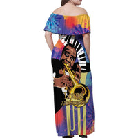 Satchmofest Family Matching Off Shoulder Maxi Dress and Hawaiian Shirt King Of Jazz What a Wonderful World - Wonder Print Shop