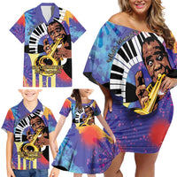 Satchmofest Family Matching Off Shoulder Short Dress and Hawaiian Shirt King Of Jazz What a Wonderful World - Wonder Print Shop
