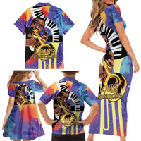Satchmofest Family Matching Short Sleeve Bodycon Dress and Hawaiian Shirt King Of Jazz What a Wonderful World - Wonder Print Shop