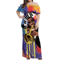 Satchmofest Off Shoulder Maxi Dress King Of Jazz What a Wonderful World - Wonder Print Shop