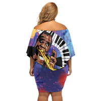 Satchmofest Off Shoulder Short Dress King Of Jazz What a Wonderful World - Wonder Print Shop
