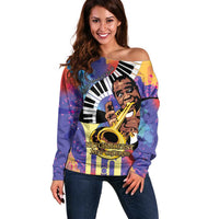 Satchmofest Off Shoulder Sweater King Of Jazz What a Wonderful World - Wonder Print Shop